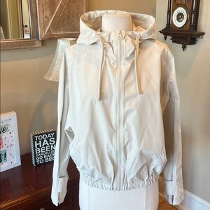 Body & Sol Light Tan Hooded Scuba Neck Zip Jacket New Women’s M L